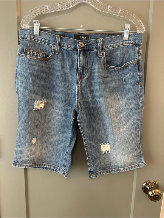 a.n.a Pants - a.n.a Women's Distressed Knee-Length Denim Shorts - Light Blue Bermuda’s